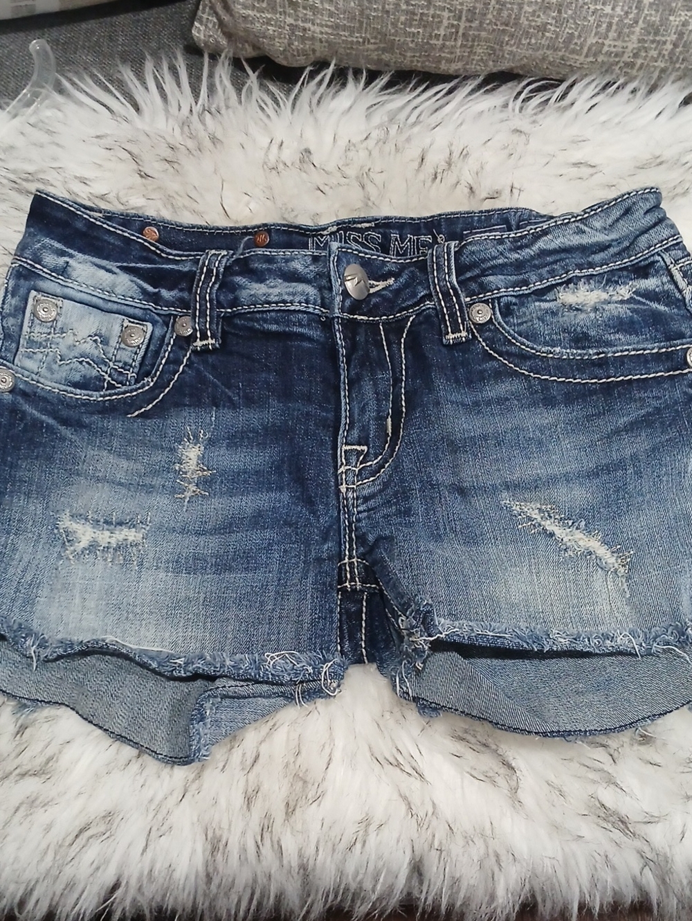 Miss Me Women's Distressed Denim Shorts - Medium Blue